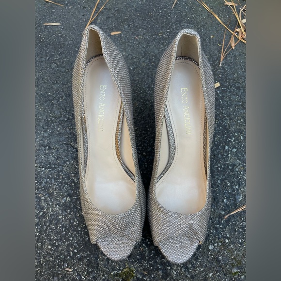 Enzo Angiolini Silver Sparkle Peep Toe Pumps - Picture 1 of 6